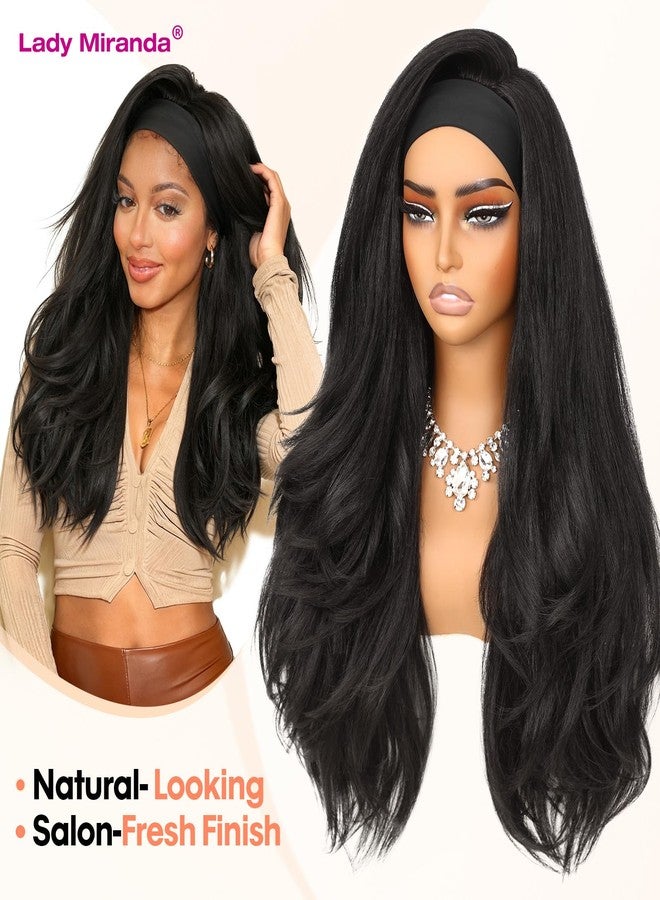 Lady Miranda 26 Inch Yaki Wavy Headband Wigs for Black Women Wear and Go Kinky Straight Headband Wig with Layered Blowout Texture Lightweight Glueless Half Wig Natural Looking Synthetic Wig - Image 5